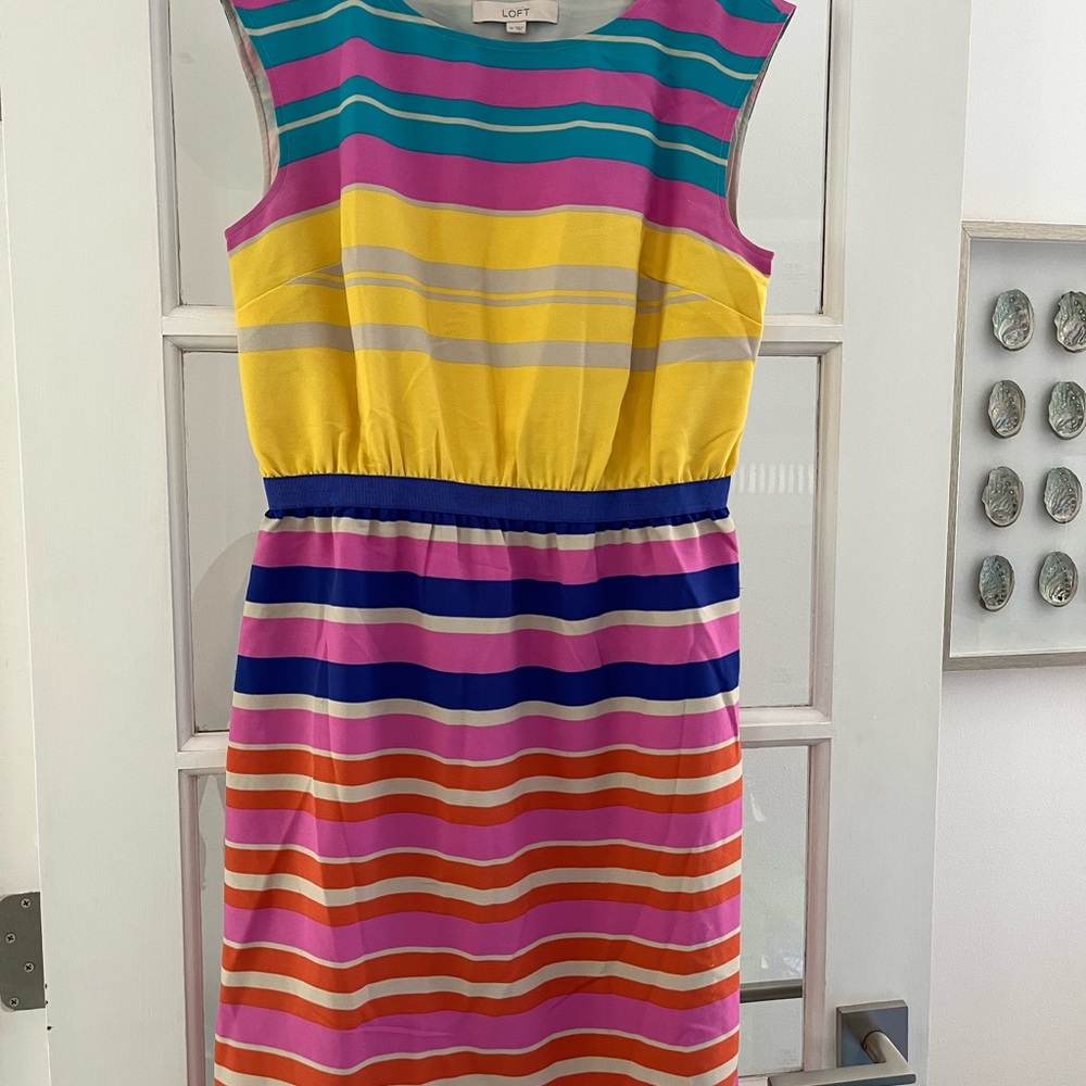 LOFT Pink and Yellow Sheath Midi Dress